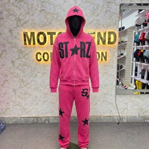 Conjunto de Dos Piezas Vintage para Hombre, Pantalones Acampanados y Sudadera con Capucha, Estilo Casual con Estampado Serigrafiado, Lavado Ácido y Efecto Desgastado por el Sol - Product Image 1