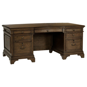 Hartshill executive <b>desk</b> crafted from mahogany with a grey finish and featuring seven drawers is suitable for a workspace. - Product Image 1