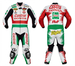 ชุดแข่งรถมอเตอร์ไซค์พรีเมียมหนังวัว/หนังจิงโจ้ พร้อมอุปกรณ์ป้องกัน CE Armor Protection Approved Gear - Product Image 1