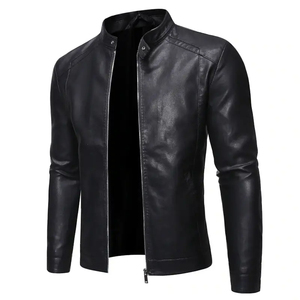 Customized Men's 100% Genuine Leather Coated Stand Collar Vintage Style Hooded Motorbike <b>Jacket</b> with Zipper Closure - Product Image 1