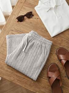 กางเกงขาสั้นลำลองผู้ชาย 7.5 นิ้ว ผ้าถักแบบเคเบิ้ล ร้อยเชือกผูกเอว ยางยืด เหมาะสำหรับฤดูร้อน ชายหาด พักผ่อน และวันหยุด - Product Image 6