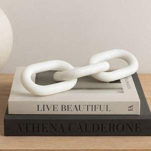 Escultura Decorativa de Mármol Blanco Hecha a Mano TCE, Diseño de Eslabones Esculpidos Art Deco, Decoración para el Hogar, Diwali, Ramadán, Cumpleaños, Lujo - Product Image 2