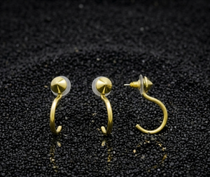 Handcrafted Christian Minimalist Gold Plated Brass <b>Hook</b> Stud Earrings with Surgical Steel Posts for Women'<b>s</b> Everyday Wear - Product Image 4