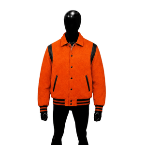 Veste universitaire classique en laine orange de haute qualité, col rabattu décontracté, coupe régulière, épaisse et unie pour l'automne - Product Image 1