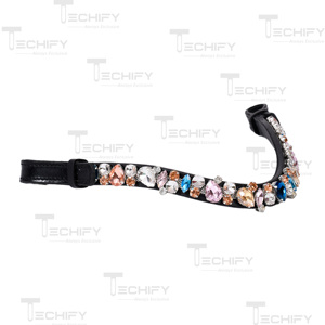 Fronture de cheval en cuir noir de qualité supérieure avec strass multicolores en cristal pour la décoration de la bridonnerie équestre - Product Image 4