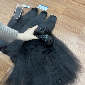 Extensions de cheveux humains vietnamiens en trame, texture Kinky Straight pour femmes, couleur noir naturel, Super Double Drawn - Product Image 5