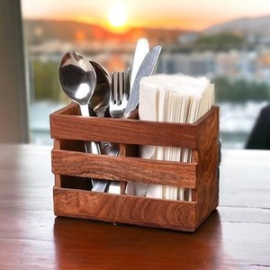Support à couverts rustique en bois, organisateur d'ustensiles, porte-cuillères, fourchettes, couteaux, rangement pour comptoir de cuisine, support en bois - Product Image 3