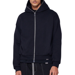 Sudadera con capucha y cremallera completa de estilo urbano con logo personalizado, extragrande, de peso pesado, con doble cremallera, para hombre, lisa - Product Image 4