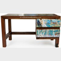 Bureau d'écriture DIVADI en bois de bateau recyclé fait main, style industriel minimaliste, écologique, pour bureau à domicile, 3 tiroirs, naturel et original