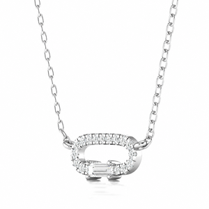 Pendentif ovale ouvert en diamant de laboratoire taille baguette et rond, en or 10K 14K 18K, argent 925 935 plaqué rhodium, pour fiançailles - Product Image 4