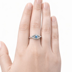 Bagues en argent sterling 925 avec émail bleu œil porte-bonheur et pierres précieuses pour femme, bijoux minimalistes de protection, à porter au quotidien, cadeau de fête - Product Image 5