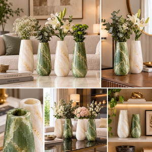 Vase en marbre onyx vert poli, fait main, pour fleurs, Feng Shui, moderne, décoratif, pour la maison, l'hôtel, le bureau - Product Image 3