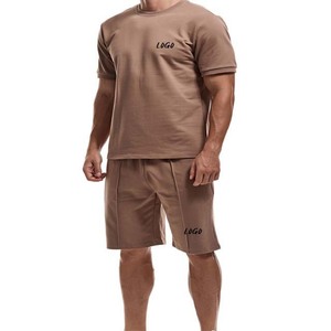 Conjunto de Pantalones Cortos Casuales de Verano para Hombre, Camiseta de Manga Corta, Conjunto Deportivo de Punto Estampado Sólido, Poliéster/Algodón - Product Image 5