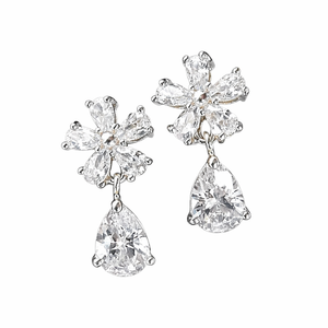 ต่างหูเพชรแล็บทรงหยดน้ำประดับดอกไม้ทองคำแท้ 10K 14K สำหรับเด็กหญิงและสตรี ต่างหูแบบห้อย ชุดต่างหูเจ้าสาว - Product Image 6