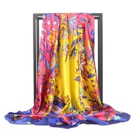 Foulard en Soie Peinture à l'Encre Bleue et Blanche, Châle Carré en Satin de Luxe pour Femme, Foulard de Créateur, Cravate Personnalisée, Bandeau pour Cheveux