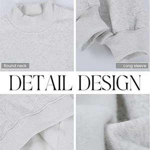 OEM/ODM Women Embroidered Oversized Mock Neck Solid Fleece 100% Cotton Lightweight Breathable Streetwear <b>Drop</b> Shoulder Full - Product Image 5