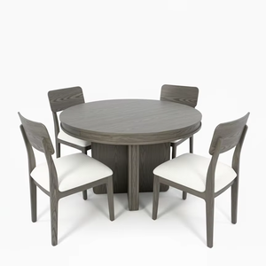 Juego de Mesa de Centro Redonda Moderna con 4 Sillas, Madera de Fresno Maciza y Chapa de MDF, Muebles Duraderos para Sala de Estar - Product Image 1