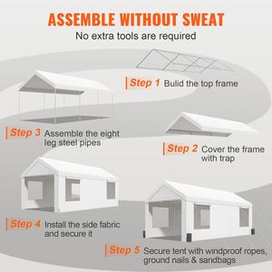 Tenda per Auto 12x20ft Resistente con Finestre Avvolgibili e Pareti Laterali Rimovibili - Garage Portatile Extra Large - Materiale in Polietilene e Policarbonato - Product Image 6
