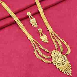 Juego de Collares Rani Haar con Diseño Floral en Oro Micro de 14K, 18K y 24K, Joyería Nupcial India, Juego de Joyería de Moda en Latón Dorado - Product Image 1