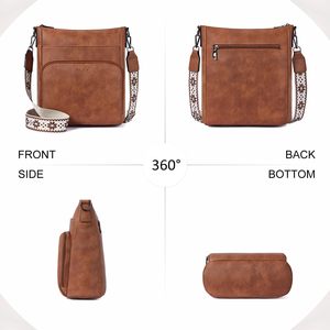 Sac bandoulière en cuir PU pour femme, sangle réglable, imprimé géométrique, fermeture éclair lisse, usage quotidien, marron, provenant d'un fournisseur indien - Product Image 3