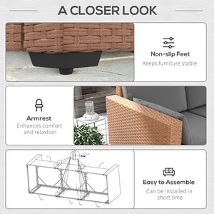 Divano da Esterno a 3 Posti in Rattan PE Grigio Sabbia con Cuscini Impermeabili per Giardino e Cortile - Product Image 6