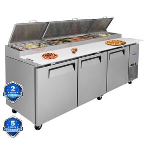 Orikool 93 Commercial <b>Kitchen</b> Refrigeration Equipment 30.8 Cu.Ft Built-in Refrigerator Pizza <b>Prep</b> <b>Table</b> Butcher Block Cutting - Product Image 1