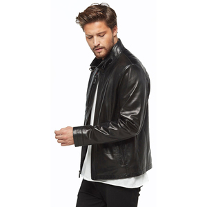 Chaqueta de Cuero de Piel de Oveja para Hombre con Cuello Alto y Cremallera Frontal, Transpirable y Resistente al Viento, Prenda Casual de Alta Calidad - Product Image 4
