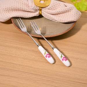 Chic Luxury Rosebud <b>Ceramic</b> Forks <b>Set</b> of 2 Metal Dinner Tableware for Home or Restaurant for Back to School - Product Image 3