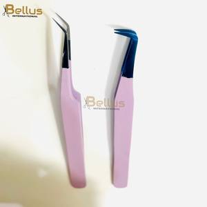 Pinzas de Precisión Bellus International Luxury de 90 Grados para Pestañas, Acero Inoxidable, Punta Lisa, Punta Azul Oscuro, Mango Morado Claro - Product Image 4