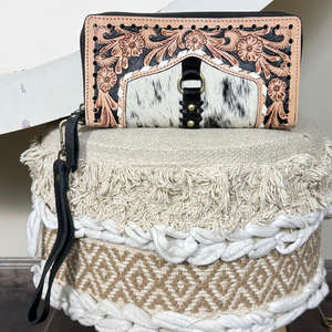 Cartera larga para mujer con bloqueo RFID, de cuero repujado a mano, multifuncional, tipo clutch, de gran capacidad, con tarjetero y portatarjetas de identificación. - Product Image 5