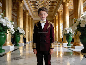 Costume de smoking noir pour enfants, double boutonnage, brodé, avec détails dorés |   Vêtements de cérémonie pour garçons - Product Image 2