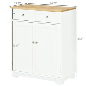 Mobiletto da Cucina con Ripiani Regolabili e 2 Cassetti, Top in Legno Massello, Credenza per Soggiorno e Corridoio - Product Image 3