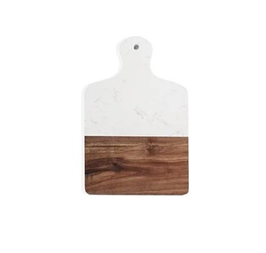 Tabla de cortar rectangular de madera y mármol blanco de primera calidad con asa, tabla de cortar decorativa para hotel y restaurante - Product Image 3