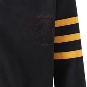 Cárdigan Negro de Punto para Hermandades y Fraternidades, Cuello en V, Manga Larga, de Algodón, con Ribete Amarillo y Cierre de Botones, Ropa Universitaria - Product Image 6
