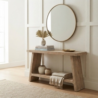 Console en bois massif, design rustique moderne, style teck naturel, meubles pour entrée, chambre, salle à manger, salon