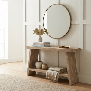 Solid Wood Console <b>Table</b> Modern <b>Rustic</b> A Line Frame Leg Natural Teak Style <b>Wooden</b> Entryway <b>Table</b> Home Living Room Furniture - Product Image 3