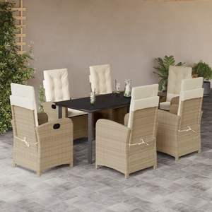 Ensemble de salle à manger patio 7 pièces beige en poly rotin avec coussins Collection de meubles d'extérieur élégants - Product Image 1