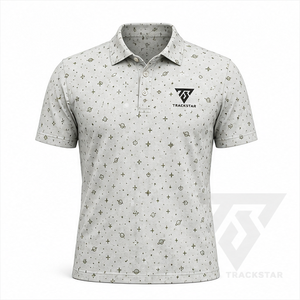 เสื้อโปโลพิมพ์ลายดาวเคราะห์สีเทาอมเขียวสำหรับผู้ชาย แบรนด์ Trackstar แขนสั้น คอปกติดกระดุม เสื้อกอล์ฟ รับสกรีนโลโก้ - Product Image 1