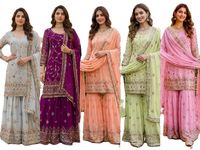 Salwar Kameez traditionnel pour femme, rose brodé en faux georgette, séchage rapide, style indien pakistanais, Sharara pour fêtes et mariages d'hiver