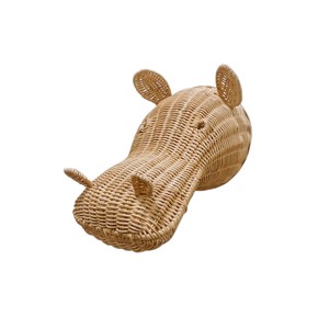 Ensemble décoratif suspendu Hippopotame artisanal au design spécial, en rotin, matériaux organiques, pour la décoration murale de chambre d'enfant. - Product Image 2