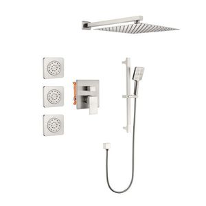 Sistema Doccia Completo con Soffione, Doccetta, Asta Scorrevole, Getti Idromassaggio, Braccio Doccia, Tubo Flessibile, Valvola, Maniglie e Leva di Regolazione - Product Image 1