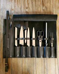 Bolsa/Estuche para Cuchillos de Chef Profesional de Cuero Marrón Chocolate Genuino Ligero de Primera Calidad con 10 Bolsillos, Hecho a Mano LKR-0303 - Product Image 1