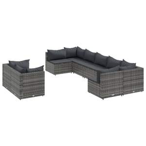 Grey Poly Rattan Patio <b>Sofa</b> <b>Set</b> Adjustable Feet Outdoor Garden <b>Sofa</b> Contemporary Design High-Density Foam Cushions - Product Image 2