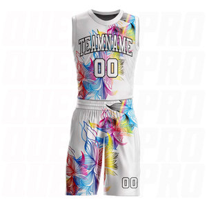 Ensemble de maillots de basket-ball personnalisés blancs, noirs et à col rond avec sublimation, nom de l'équipe, numéro et logo imprimés - Product Image 3
