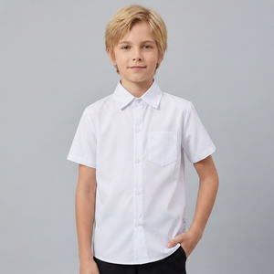 Chemise Oxford unisexe blanche à manches courtes avec poche, uniforme scolaire en coton pour enfants du primaire, à boutons, détection par aiguille - Product Image 3