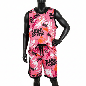 ชุดเสื้อและกางเกงบาสเก็ตบอลชาย คุณภาพสูง 180 GSM ผ้าตาข่ายน้ำหนักเบา สีชมพู-ดำ พิมพ์โลโก้ตามสั่ง สำหรับผู้ชาย - Product Image 6