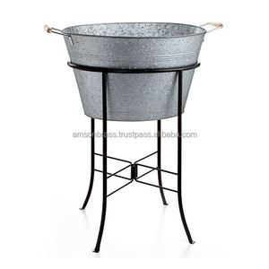 Classic Beverage <b>Tub</b> Ice Bucket with Stand <b>Galvanized</b> Wine Cooler <b>Tub</b> Customize Ice & Party Bucket with Folding Stand - Product Image 2