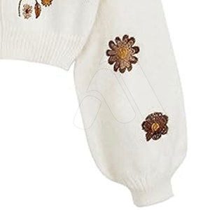Pull en tricot 100 % coton pour femme, broderie florale, doux, boutons dissimulés, décontracté, haute qualité, respirant, séchage rapide - Product Image 5