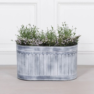 Maceta Ovalada de Plástico Acanalado Blanqueado, Contenedor de Jardín Estilo Rústico para Uso en Exteriores - Product Image 1