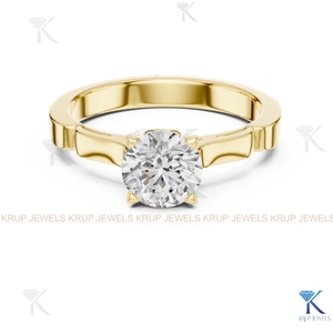 Anillo de compromiso solitario con diamante cultivado en laboratorio, corte redondo, E VVS2, certificado IGI, en oro macizo con engaste de corona, estilo filigrana vintage. - Product Image 1